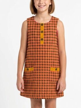 MINI BODEN Houndstooth Tweed Shift Dress Vintage Pinafore Dress Jumper 11-12Y